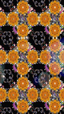 Düz Çiçek Elementleri Tasarımı. Siyah renkli çiçekler. Çiçeksiz desenli arka plan, yaz çiçekleri. Renkli Bahar Teması Kusursuz Arkaplan.