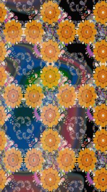 Çiçekler, yapraklar, dekoratif elementler, sıçramalar, lekeler, el çizimleri çizimleri ve Doodle çizimleri, grafik raster çizimleri.