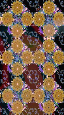 Raster illüstrasyonu. Asya tekstil tarzında. Raster illüstrasyonu. Kusursuz çiçek deseni. Kahverengi renkte çiçekler.