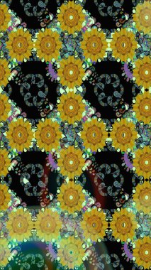 Duvar kağıdı, web sitesi arka planı, ambalaj kağıdı, davetiye, broşür, afiş veya web sitesi için kusursuz çiçek deseni kullanılabilir. Parlak elementlerin. El çizimi Raster illüstrasyonu.