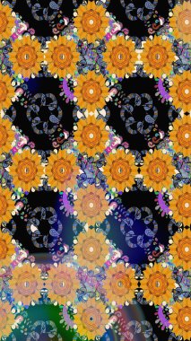 Şablon, pürüzsüz, çiçekli kenar. Güzel, parlak, pürüzsüz kumaş, tuval. Çiçek çelengi. Kıvırcık, parlak örgü. Raster illüstrasyonu. Klasik eski arkaplan.