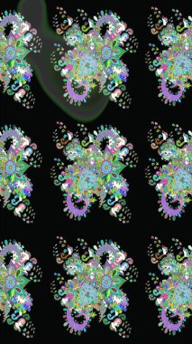 Siyah renklerde. Soyut çiçek desensiz arkaplan. Raster deseni. Küçük çiçekteki sevimli çiçek deseni. Raster illüstrasyonu.