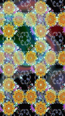 Raster illüstrasyonu. Kusursuz çiçek deseni. Tarafsız renklerde Asyalı tekstil.