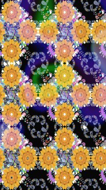 Tekrar eden çiçek arkaplanı, zarif sarı çiçek duvar kağıdı. Sarı renklerde çiçek desenleri, el yapımı papatyalar, papatyalar..