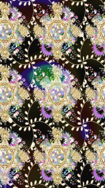 Yatak çarşafları, ceket, paket tasarımı, kumaş ve moda kavramları için tekstil baskısı. Çiçekleri, deniz kabukları, mandalaları ve suluboya efektleriyle donanma geçmişi. Kusursuz etnik tasarım.