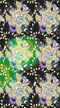 Renkli Bahar Temalı Kusursuz Arkaplan. Düz Çiçek Elementleri Tasarımı. Gri renkli çiçekler. Raster illüstrasyonunda kusursuz çiçek deseni.