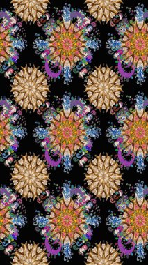 Suluboya, elle çizilmiş. Raster illüstrasyonu. Siyah yapraklı yabani çiçekler. Kusursuz arkaplan deseni.