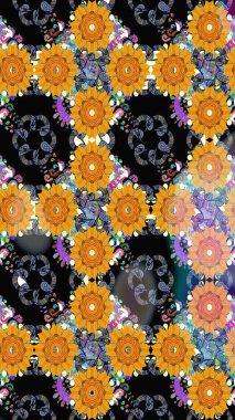 Raster illüstrasyonu. 3 boyutlu çiçekler, pürüzsüz. Siyah renklerde.