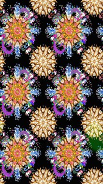 Raster düz çiçekleri pürüzsüz desen. Siyah renkli çiçekler. Tasarım hediye paketi, tebrik kartları, posterler ve afiş tasarımı.