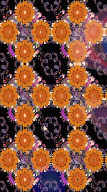 Küçük çiçekteki sevimli çiçek deseni. Birçok turuncu soyut çiçekli tropik, pürüzsüz bir desen. Varicoloorange raster kusursuz illüstrasyon.