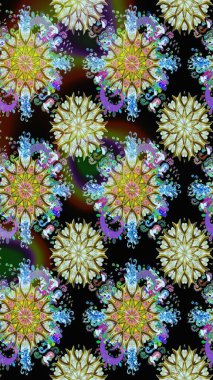 Raster illüstrasyonu. Soyut çiçek desensiz arkaplan. Tarafsız ve siyah renklerde. Küçük çiçekteki sevimli çiçek deseni. Raster deseni.