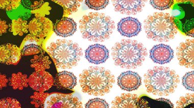 Beyaz ve nötr el çizimi desen. Raster deseni. Sanat, beyaz ve nötr tarzında çiçekler ve arka plan bırakır. Karalama çiçekleri kusursuz desen.