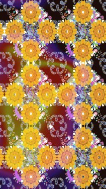 Parlak elementlerin. El çizimi Raster çizimi. Duvar kağıdı, web sayfası arka planı, ambalaj kağıdı, davetiye, broşür, afiş veya web sitesi için kusursuz çiçek deseni kullanılabilir.