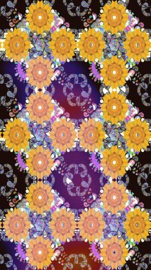 Raster çiçek izi. Çiçek sarısı, pürüzsüz desen. Klasik taslak çizimi. Raster Yumuşak kumaş deseni.