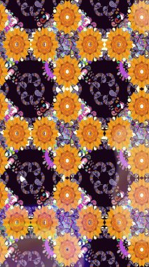 Siyah renkli çiçekler. Sevimli çiçek raster deseni. Düz Çiçek Elementleri Tasarımı. Kusursuz Renksiz Bahar Teması Kusursuz Arkaplan.