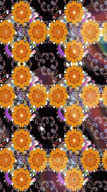 Raster düz çiçekleri pürüzsüz desen. Turuncu renkli çiçekler. Tasarım hediye paketi, tebrik kartları, posterler ve afiş tasarımı.