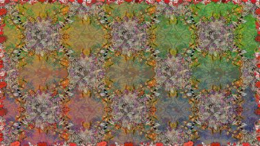 Raster deseni. Bahar çiçekleriyle desen dalla, kahverengi renklerle çiçek siluetiyle.