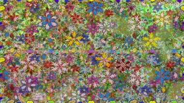 Raster illüstrasyonu. Çiçekli, pürüzsüz bir desen. Raster çiçekleri klasik tarzda çizilmiş. Yumuşak, yeşil renkte bahar çiçekleri.