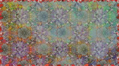 Duvar kağıdı, web sitesi arka planı, ambalaj kağıdı, davetiye, broşür, afiş veya web sitesi için kusursuz çiçek deseni kullanılabilir. Parlak elementlerin. El çizimi Raster illüstrasyonu.