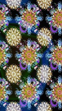 Mavi ve gri renklere karalamalar çizen kusursuz çiçek deseni. Raster illüstrasyonu.