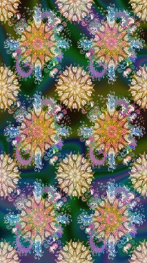 Çiçekli, pürüzsüz bir desen. Raster illüstrasyonu. Raster çiçekleri klasik tarzda çizilmiş. Yumuşak, bahar çiçekleri mavi ve bej renklerinde.