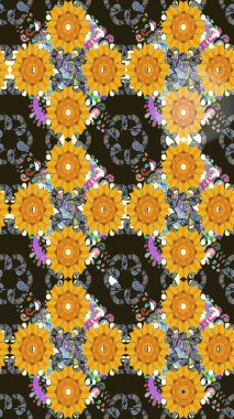 Raster deseni. Raster illüstrasyonu. Kahverengi renklerde bahar çiçekleri. Patlayan çiçekler soyut yerleştirilmiş.