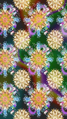 Raster illüstrasyonunda kusursuz çiçek deseni. Güzel kumaş deseni. Düz Çiçek Elementleri Tasarımı. Renkli Bahar Teması Kusursuz Arkaplan.