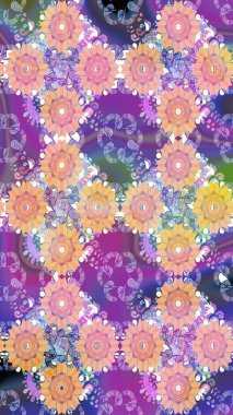 Mor renkli çiçekler. Renkli Yaz Temalı Kusursuz Arkaplan. Raster illüstrasyonunda kusursuz çiçek deseni. Düz Çiçek Elementleri Tasarımı.