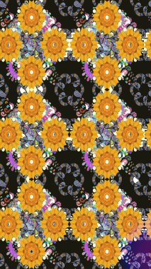 Gri renklerde bahar çiçekleri. Patlayan çiçekler soyut olarak yerleştirilmiş. Raster illüstrasyonu. Raster deseni.