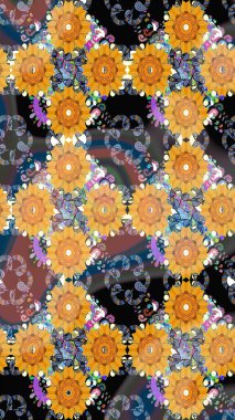 Çiçeğin suluboya çizimlerinin mükemmel deseni. Moda baskısı. Raster illüstrasyonu. Suluboya kusursuz desen. Dekorasyon ve tasarım için güzel bir desen. Eski.