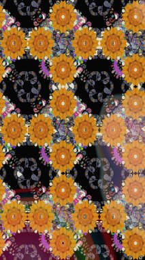 Çiçekli, suluboya desenli kusursuz çiçek deseni. Düz Çiçek Elementleri Tasarımı. Turuncu renkli çiçekler. Raster illüstrasyonu. Renkli Bahar Teması Kusursuz Arkaplan.