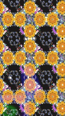 Düz Çiçek Elementleri Tasarımı. Renkli Bahar Temalı Kusursuz Arkaplan. Gri renkli çiçekler. Raster illüstrasyonunda kusursuz çiçek deseni.