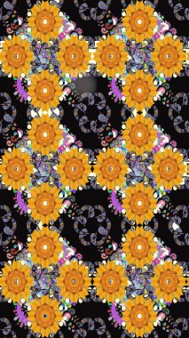 Parlak elementlerin. El çizimi Raster çizimi. Duvar kağıdı, web sayfası arka planı, ambalaj kağıdı, davetiye, broşür, afiş veya web sitesi için kusursuz çiçek deseni kullanılabilir.