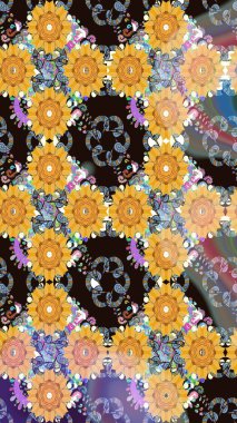 Sarı renkte çiçeklerle kusursuz çiçek deseni. Sulu boya tarzında sarı renkte çiçekler.