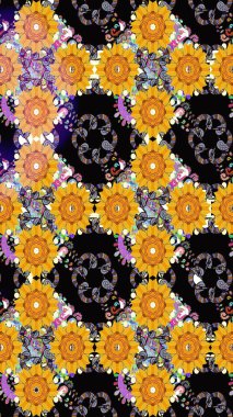 Renkli, siyah, pürüzsüz desen. Tekstil ve kapak tasarımı için mükemmel. Siyah renkli çiçekler. Doodle tarzı. El çizimi pürüzsüz sonbahar çiçekleri deseni.