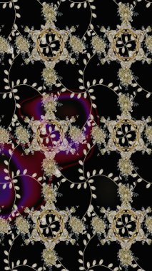 Düz Çiçek Elementleri Tasarımı. Renkli Bahar Temalı Kusursuz Arkaplan. Siyah renkli çiçekler. Raster illüstrasyonunda kusursuz çiçek deseni.