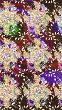 Raster Çiçek İllüstrasyonu güzel tekstil. Bej renkli etnik çiçeklerle kusursuz bir desen..