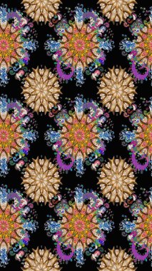 Düz Çiçek Elementleri Tasarımı. Güzel, pürüzsüz bir desen. Raster çiçekli arka plan. Yazdır. Renkli Yaz Temalı Kusursuz Arkaplan. Şirin kumaş deseni.