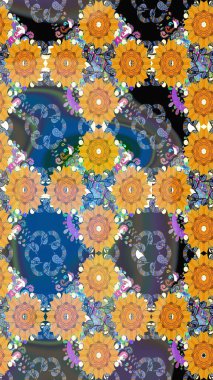 Sabıka fotoğraflarında, bebek kıyafetlerinde, duvar kâğıtlarında, paket kutularında falan kullanılabilir. Raster. Zarif, parlak ve kusursuz mavi ve sarı çiçek desenli tasarım..