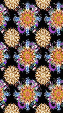 Çiçek arkaplan. Renkli, pürüzsüz desen. Çiçek duvar kâğıdı. Siyah renkli şirin tekstil. Raster illüstrasyonu.