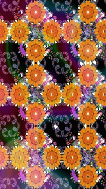 Renkli Bahar Temalı Kusursuz Arkaplan. Süslü kumaş deseni. Düz Çiçek Elementleri Tasarımı. Raster illüstrasyonunda kusursuz çiçek deseni.