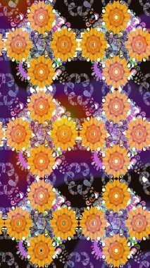 Çiçeksiz desenli nakış işlemeli gelincikler ve vadideki zambaklar. Tekstil tasarımı için sarı renkli geleneksel halk çiçekleri buketi.