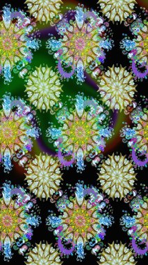 El çizimi. Çiçekli, yapraklı, çiçeksiz çiçek desenli. Raster illüstrasyonu.