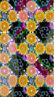 Sarı ve mavi renklerde. Raster illüstrasyonu. Raster illüstrasyonunda kusursuz çiçek deseni. Güzel kumaş deseni.