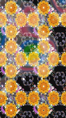 Parlak elementlerin. El çizimi Raster çizimi. Duvar kağıdı, web sayfası arka planı, ambalaj kağıdı, davetiye, broşür, afiş veya web sitesi için kusursuz çiçek deseni kullanılabilir.