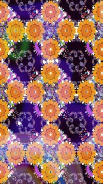 Elle boyanmış suluboya, dikişsiz çiçekler ve bitkiler. Turuncu ve sarı renkte çiçekler.