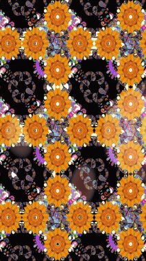 Kusursuz Renksiz Bahar Temalı Kusursuz Arkaplan. Siyah renkli çiçekler. Sevimli çiçek raster deseni. Düz Çiçek Elementleri Tasarımı.