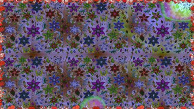 Raster illustration. Flowers on violet and brown colors. Seamless. Cute floral elements.