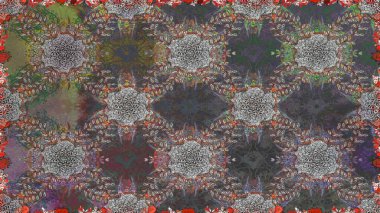 Raster illüstrasyonu. Gri ve kahverengi renklerde bahar çiçekleri. Raster çiçek desenli ve çiçekli..