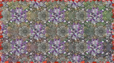 Raster illüstrasyonunda kusursuz çiçek deseni. Gri ve nötr renkte çiçekler.